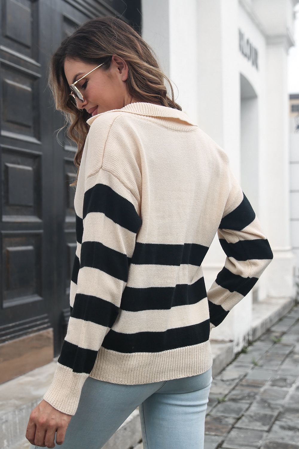 Striped Johnny Collar Sweater