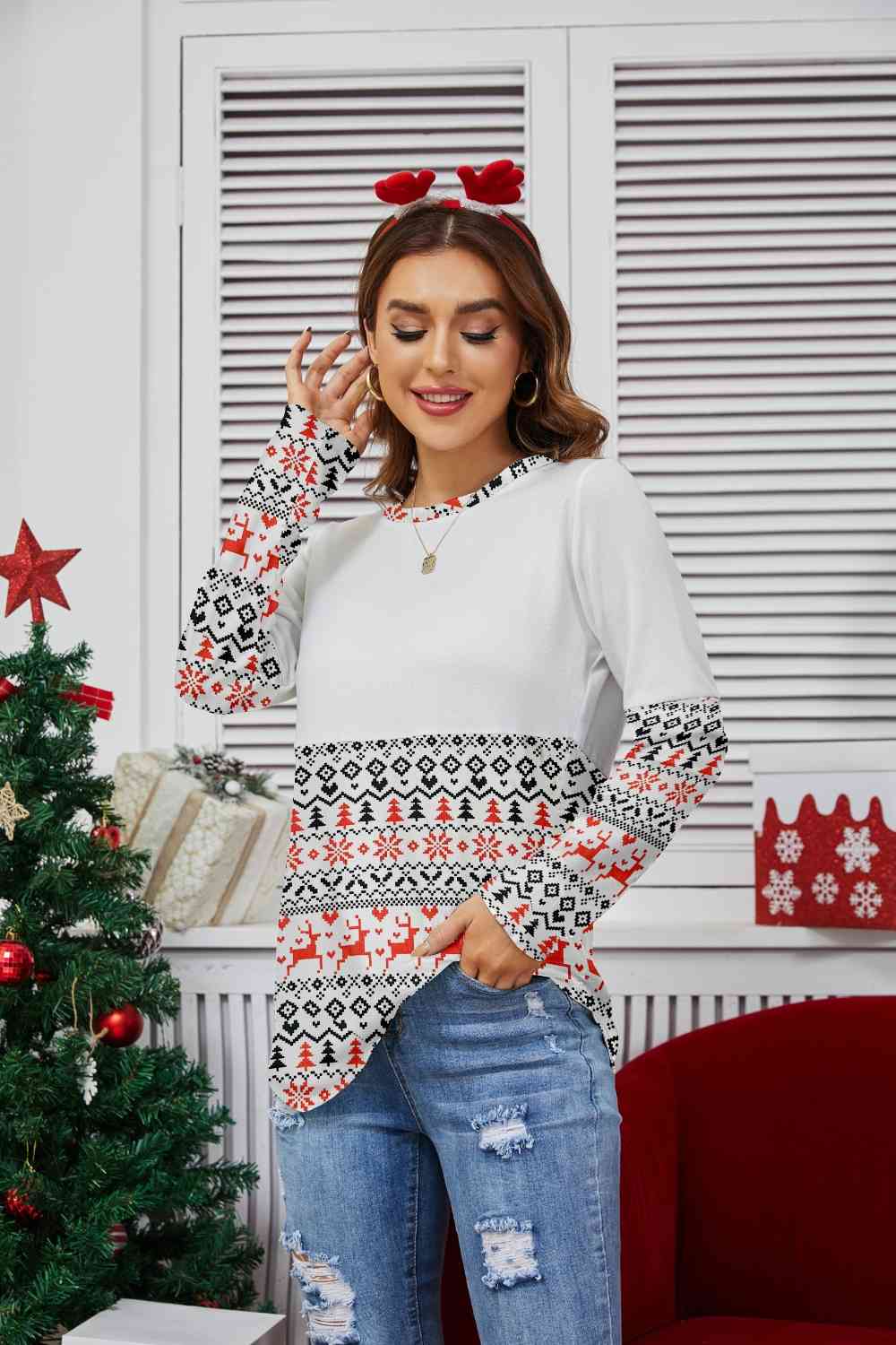 Printed Round Neck Long Sleeve T-Shirt