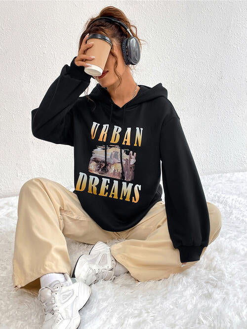 Graphic Dropped Shoulder Long Sleeve Hooded