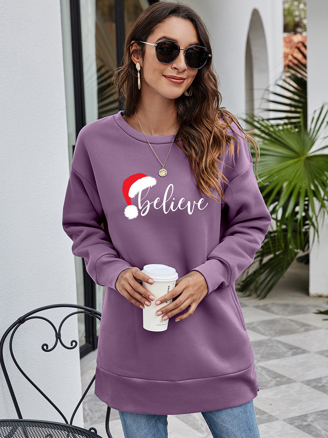 BELIEVE – Tunika-Sweatshirt mit Grafik