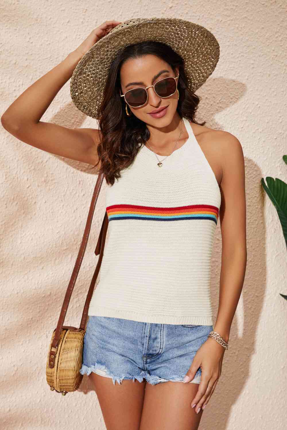 Rainbow Stripe Halter Neck Knit Tank