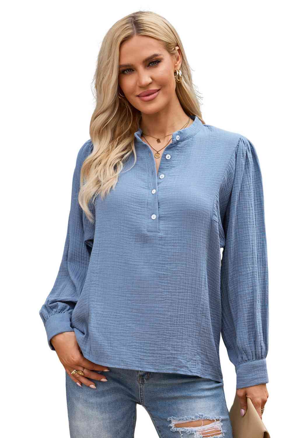 Double Take – Bluse mit Puffärmeln und halbhohem Knopf