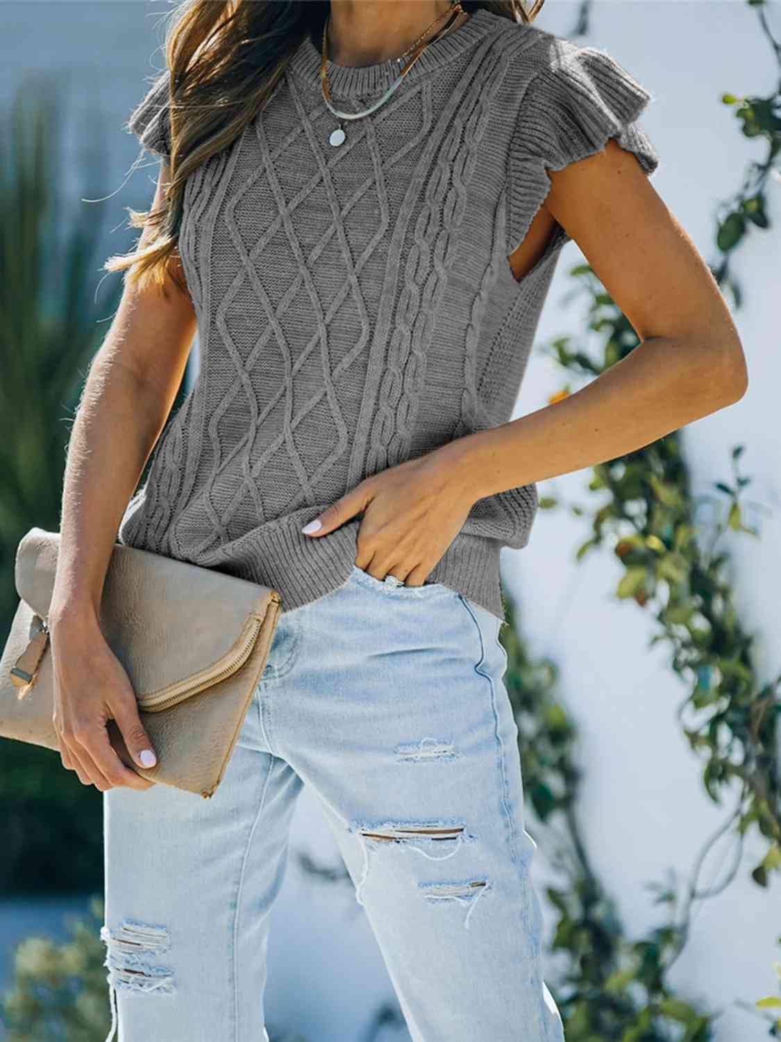 Round Neck Cap Sleeve Sweater