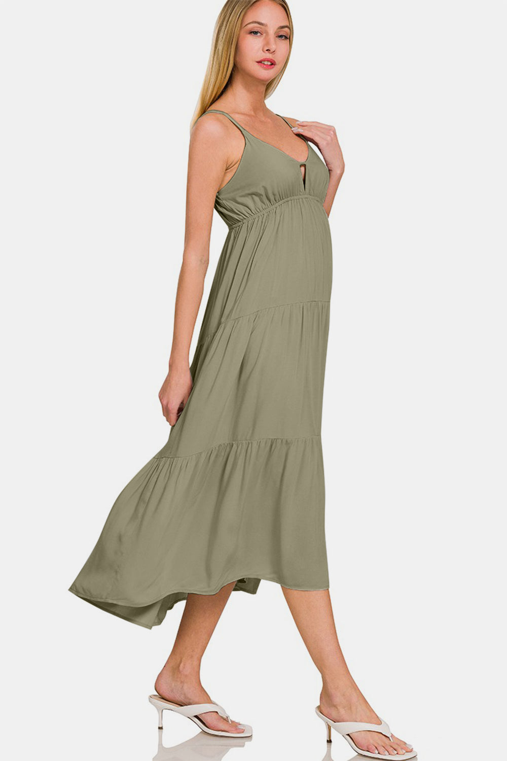 Zenana Woven Tiered Cami Midi Dress