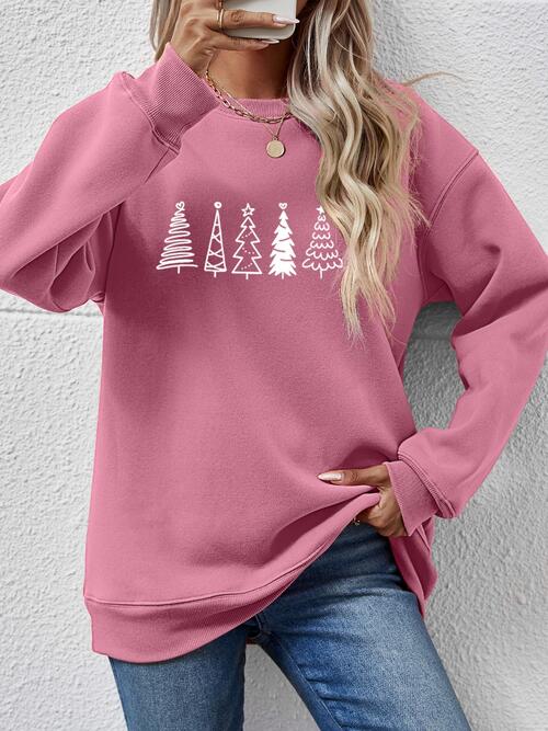 Sudadera con hombros caídos y estampado de árbol de Navidad