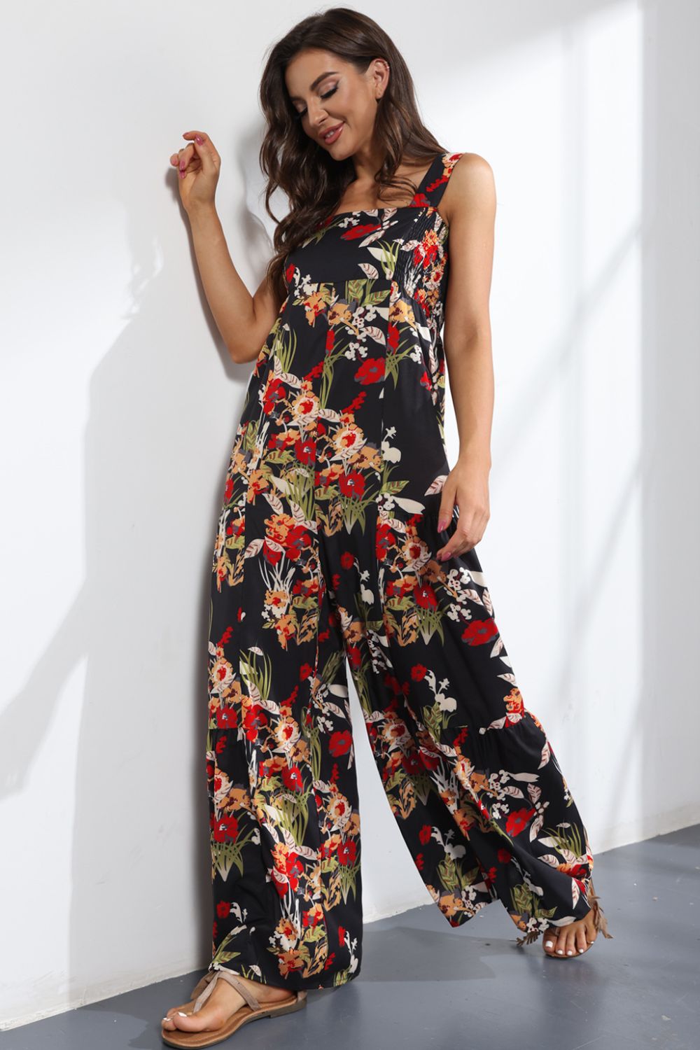 Floral Square Neck Wide Leg Jumpsuit