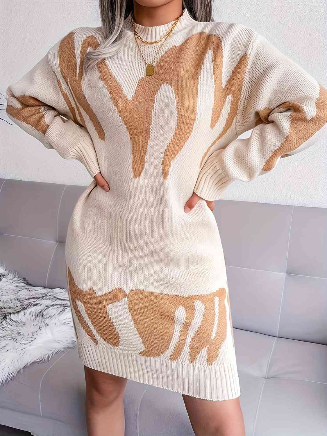 Round Neck Long Sleeve Sweater Dress