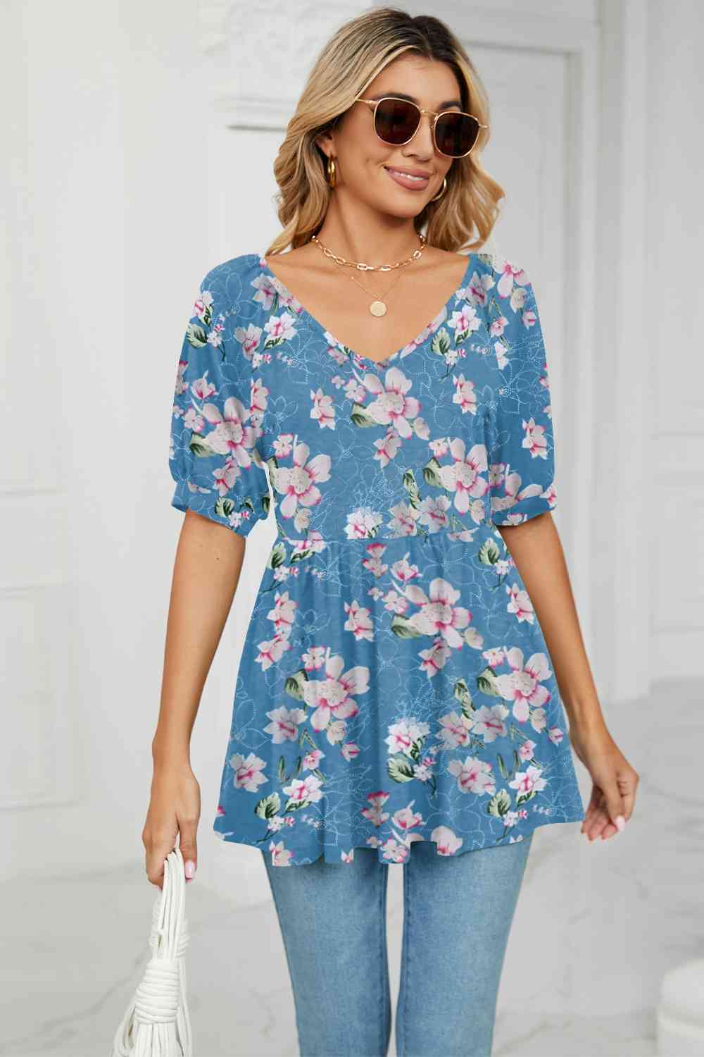 V-Neck Babydoll Blouse