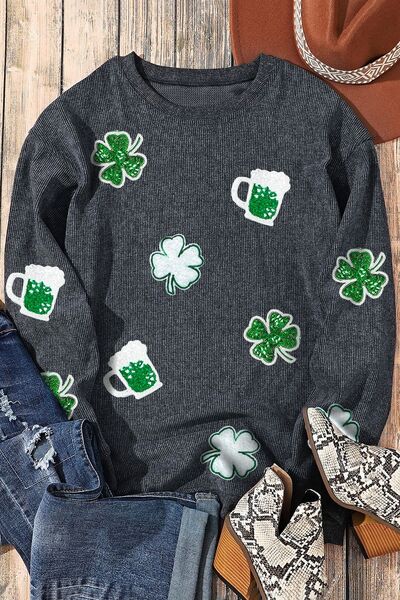 Sweatshirt mit Rundhalsausschnitt und „Lucky Clover Beer“-Pailletten