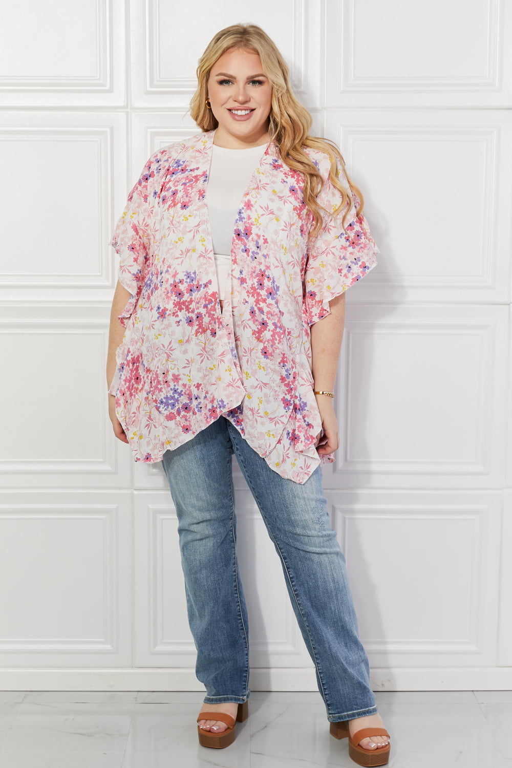 Justin Taylor Fields of Poppy Floral Kimono in Pink