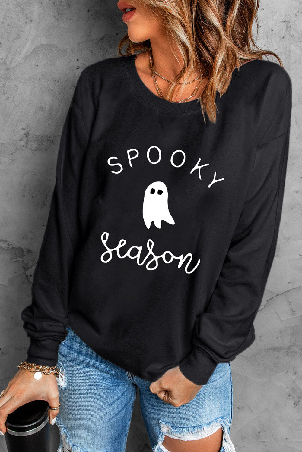 Rundhals-Langarm-Sweatshirt mit SPOOKY SEASON-Grafik