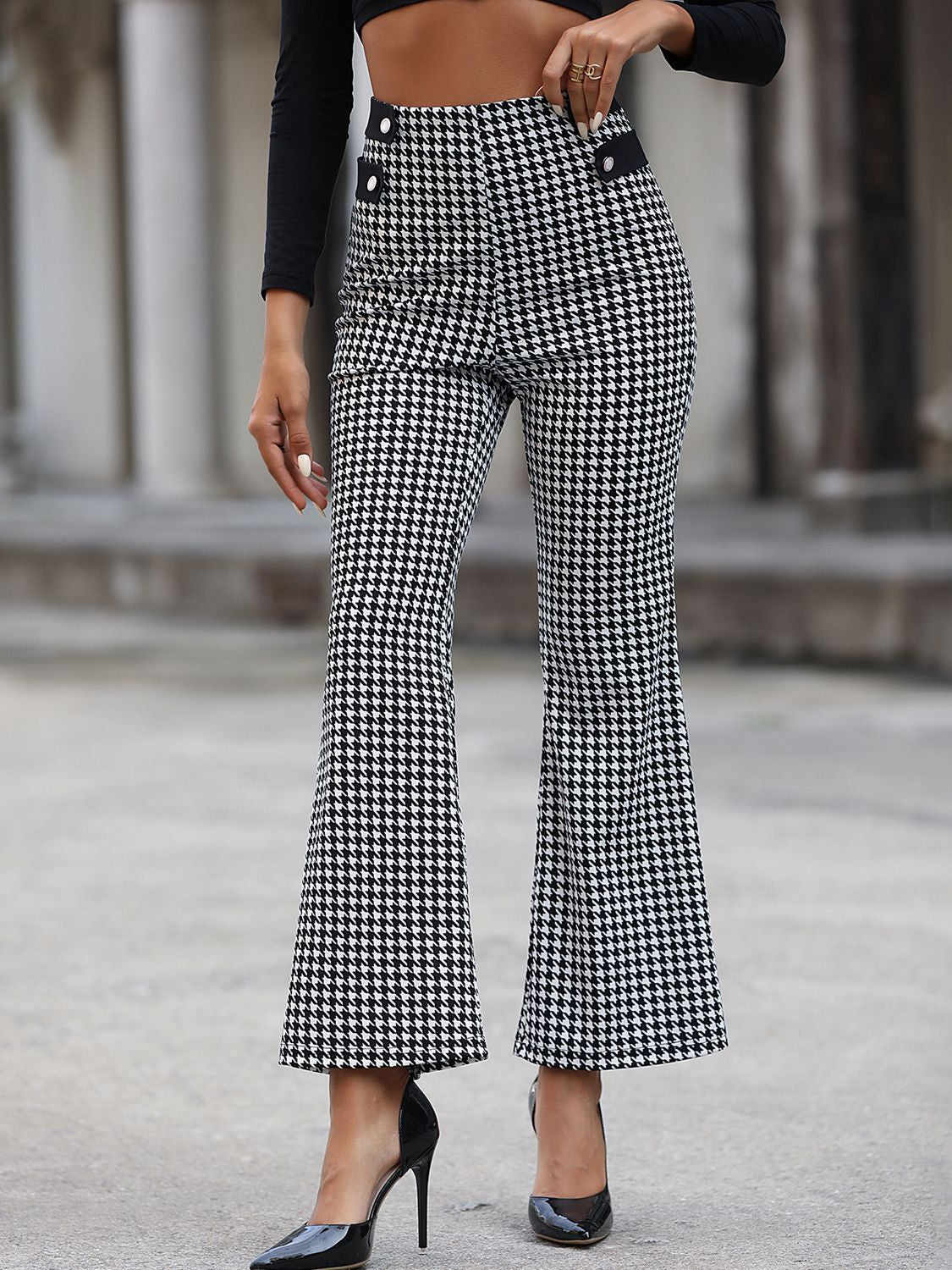 Houndstooth High Waist Flare Pants