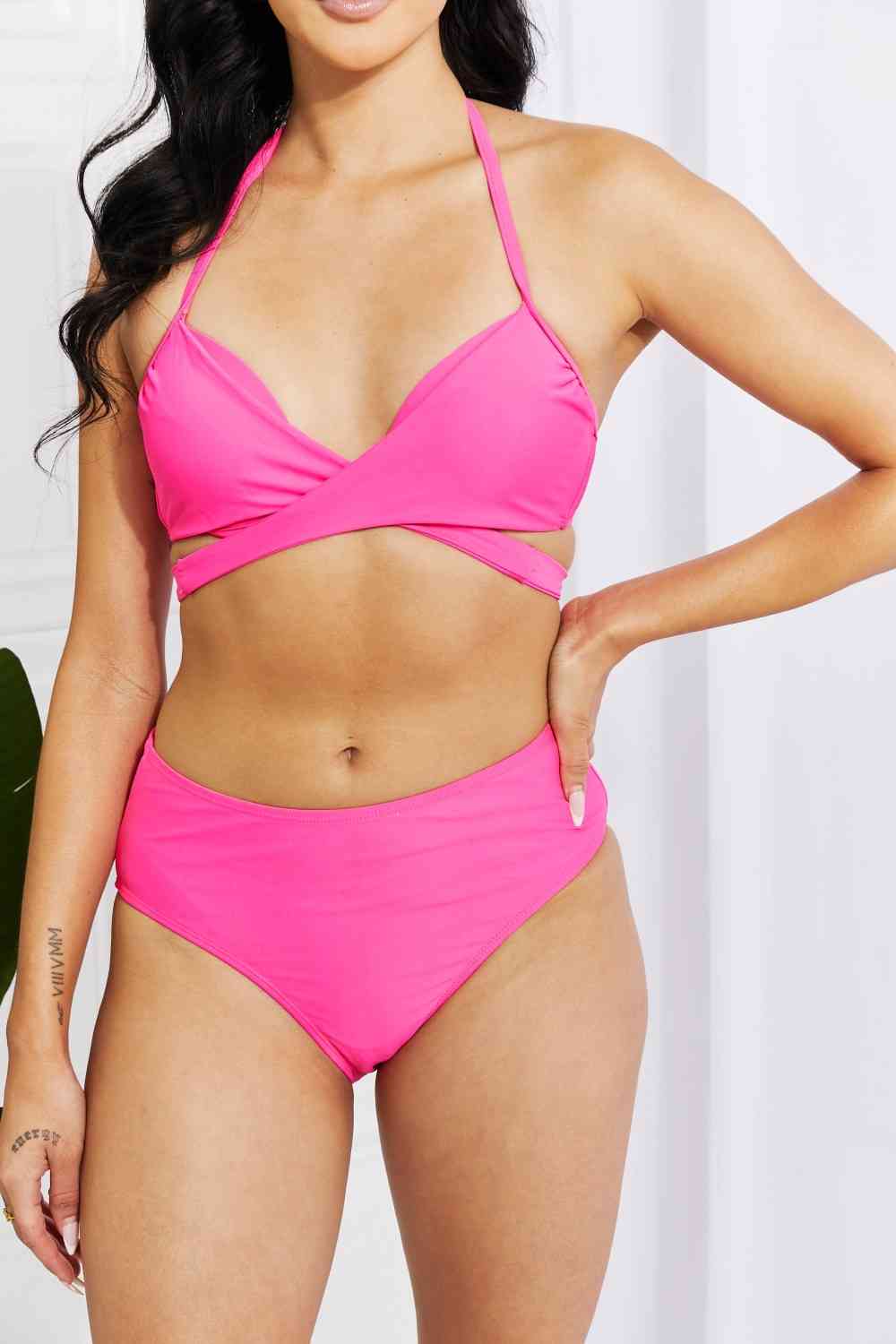 Marina West Swim – Summer Splash – Neckholder-Bikini-Set in Rosa