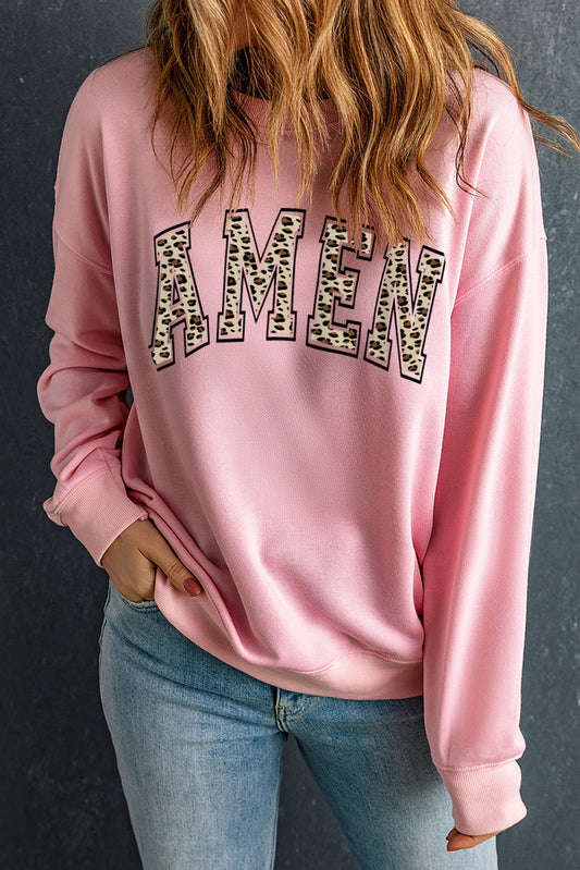 Sweatshirt mit Rundhalsausschnitt, überschnittenen Schultern und AMEN-Grafik