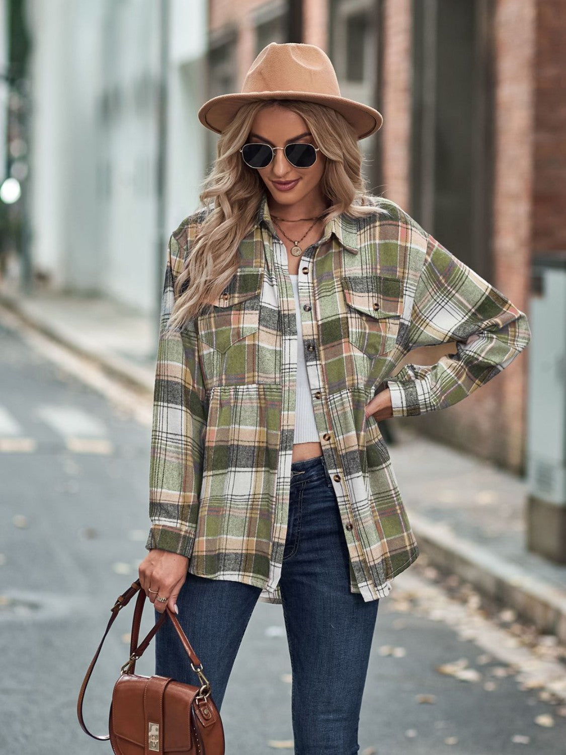 Plaid Button Up Dropped Shoulder Shirt