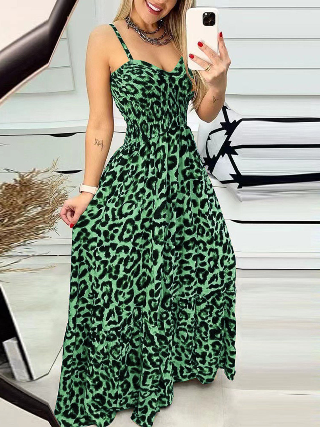 Camisole-Kleid mit Leopardenmuster und herzförmigem Ausschnitt