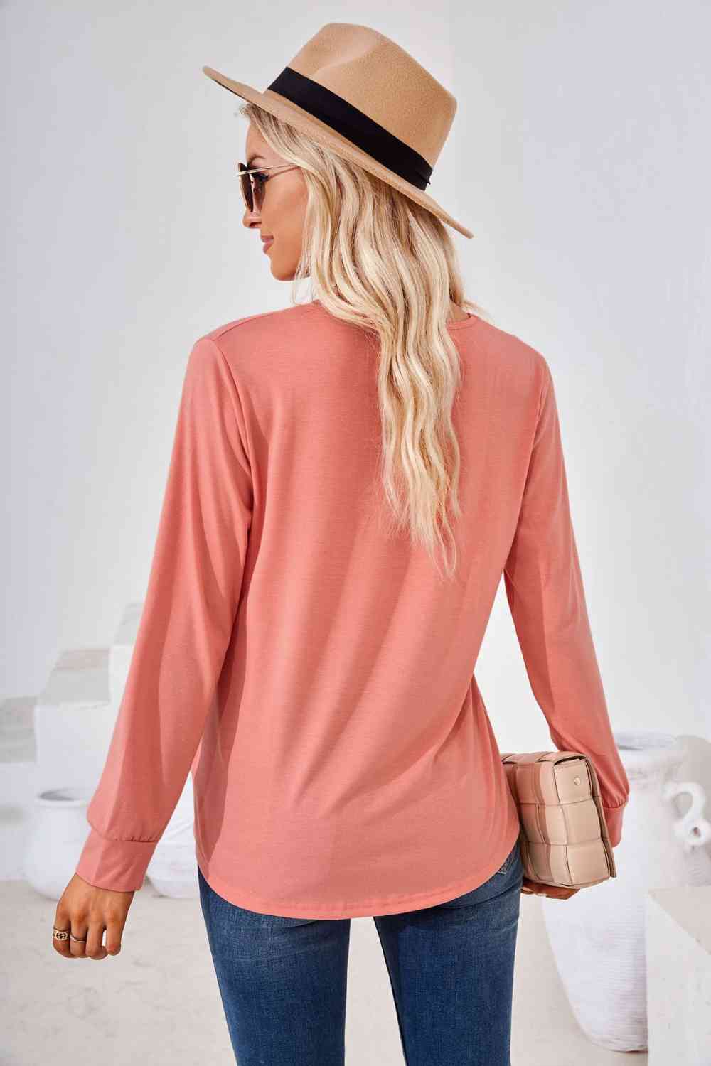 Square Neck Ruched Long Sleeve Blouse