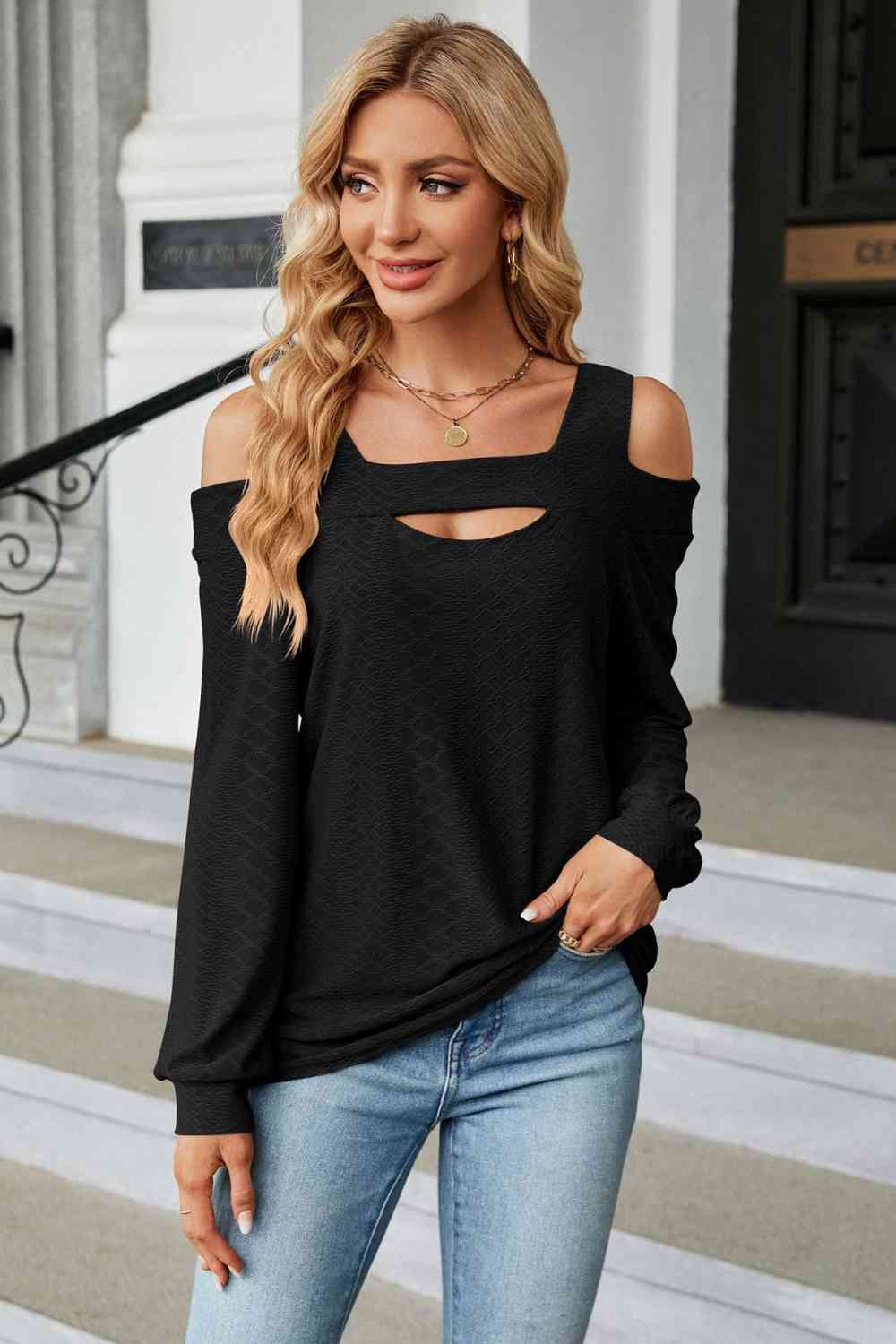 Bluse mit Cut-Outs und Cold-Shoulder-Trägern