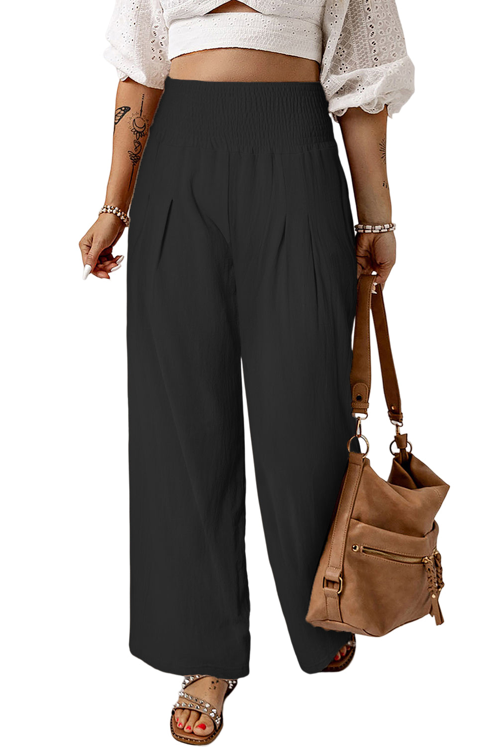 Smocked High Waist Wide Leg Pants