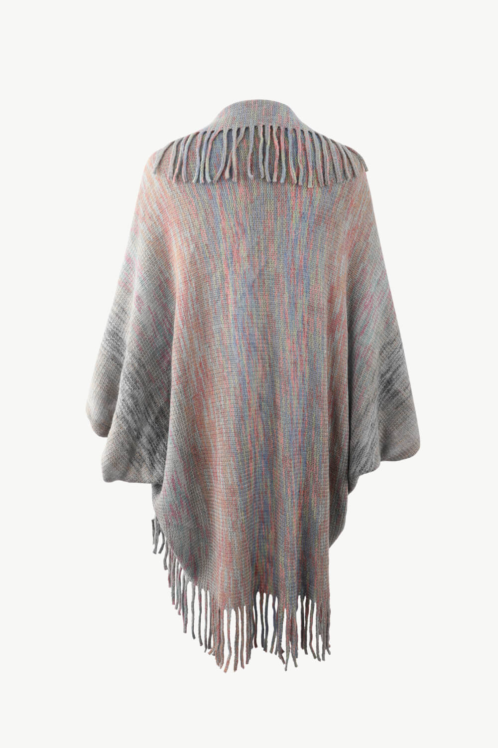 Mehrfarbiger Poncho mit Fransenbesatz