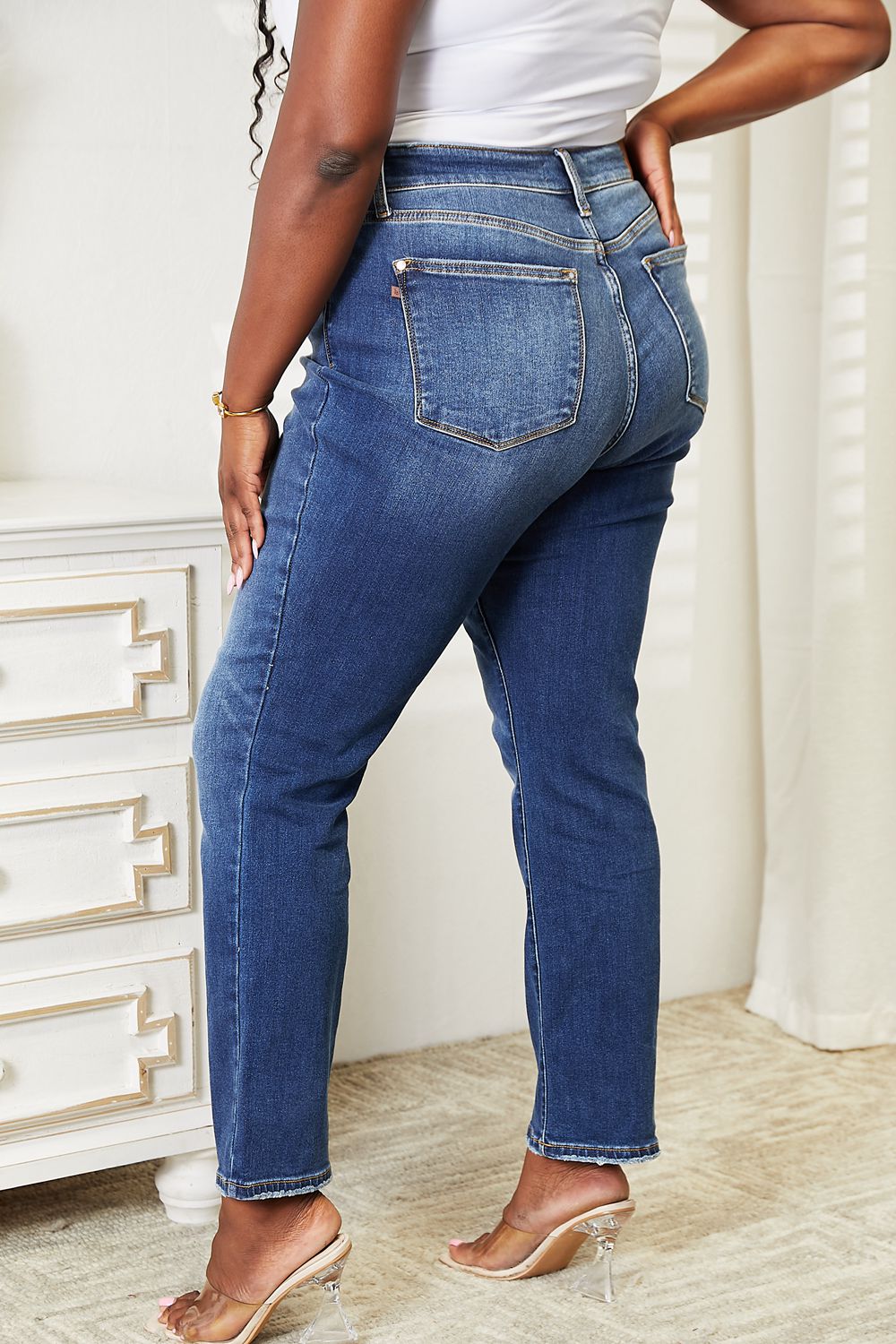 Judy Blue Full Size High Waist Contrast Wash Thermal Straight Jeans