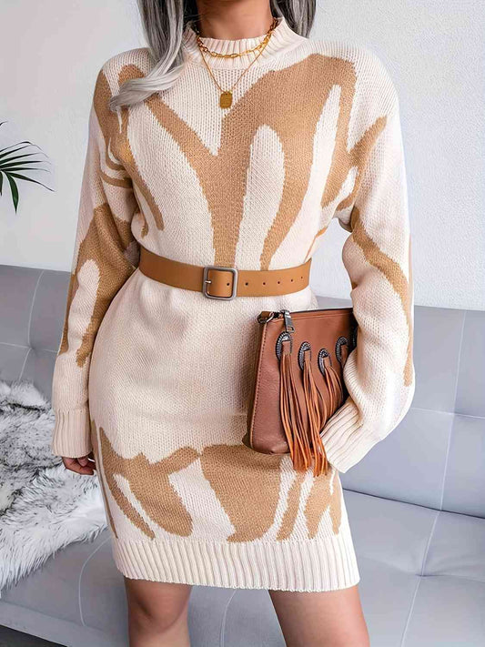 Round Neck Long Sleeve Sweater Dress