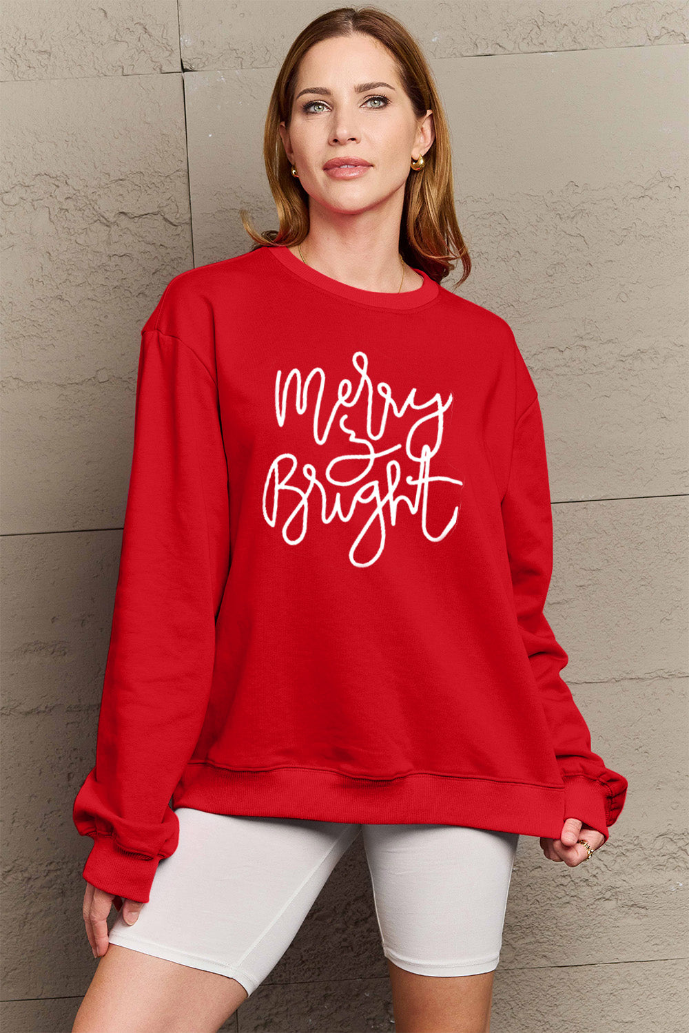 Simply Love – Sweatshirt mit Aufdruck „MERRY AND BRIGHT“ in voller Größe