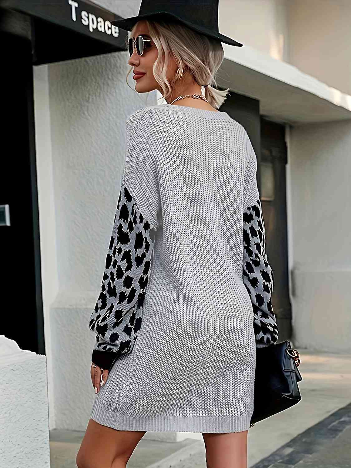 Leopard Splicing Sweater Dress