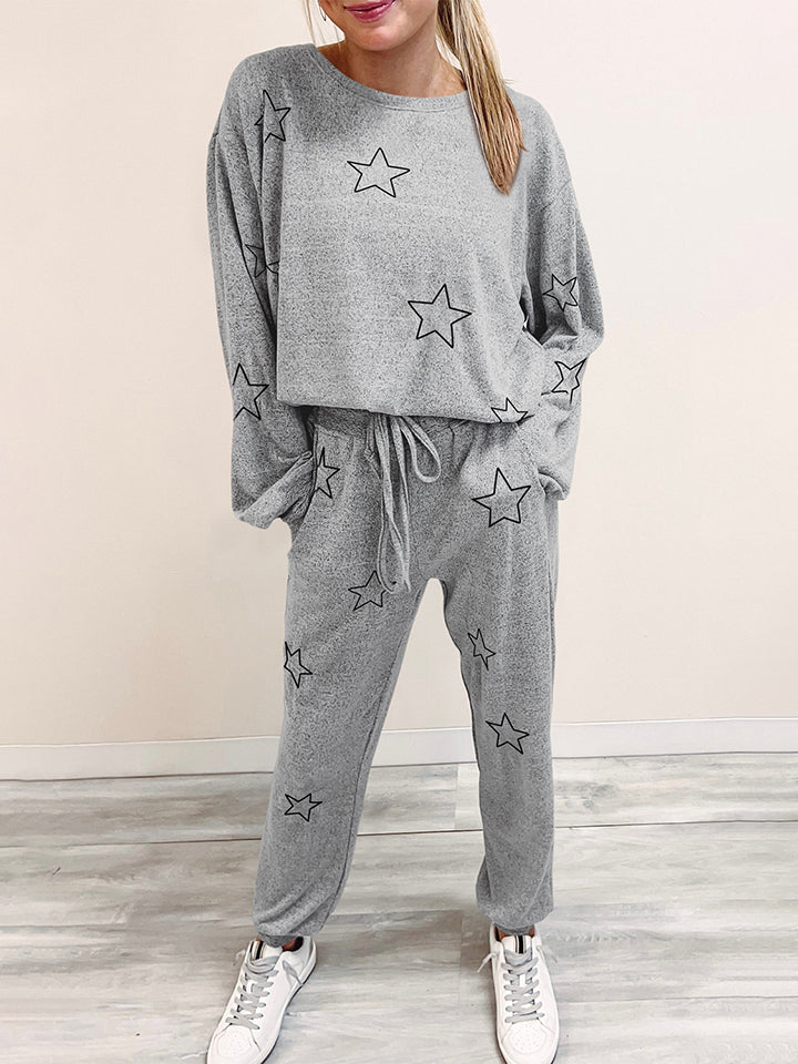 Conjunto de salón con pantalón y top de manga larga con estampado de estrellas