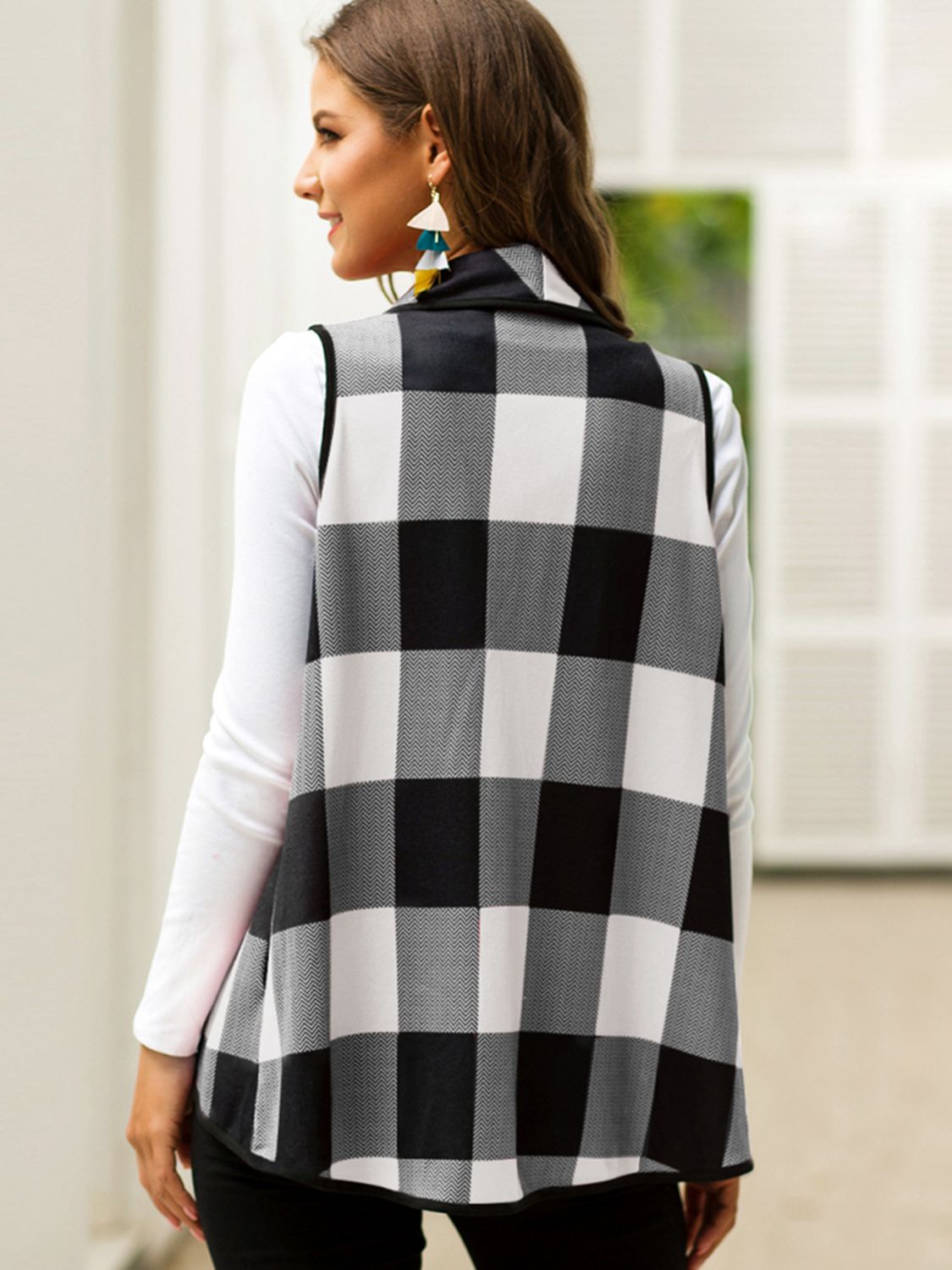 Plaid Open Front Sleeveless Cardigan