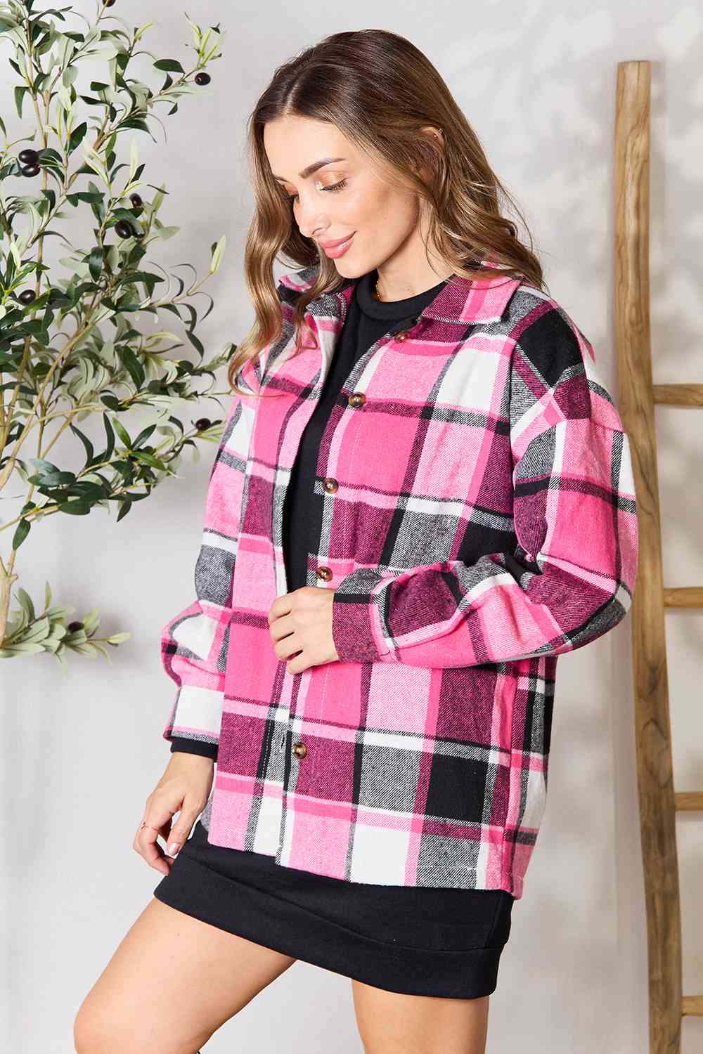 Double Take – Karierte Jacke mit Knopfleiste und Kragen