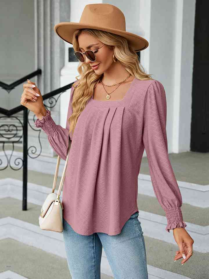 Bluse mit Puffärmeln und eckigem Ausschnitt