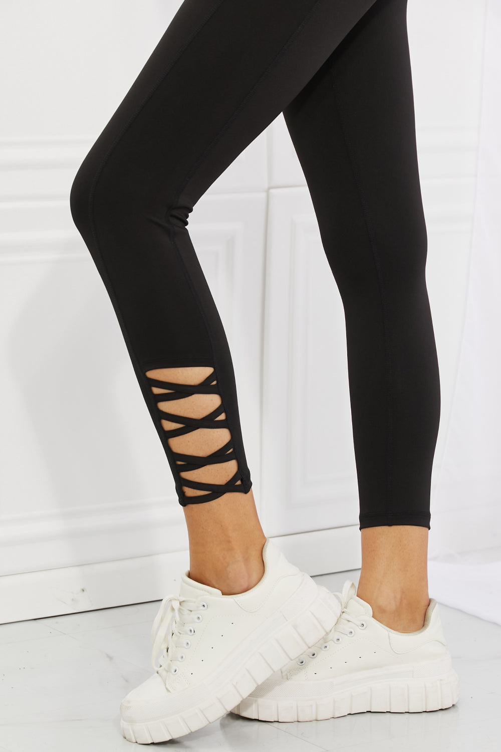 Yelete Ready For Action Full Size Ankle Cutout Active Leggings in Black