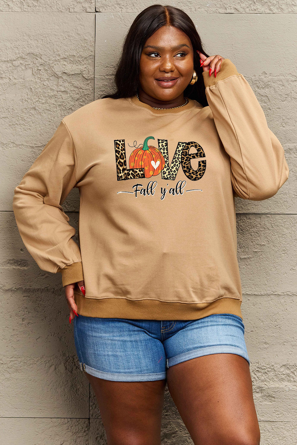 Simply Love – Sweatshirt mit Grafik „LOVE FALL YALL“ in voller Größe