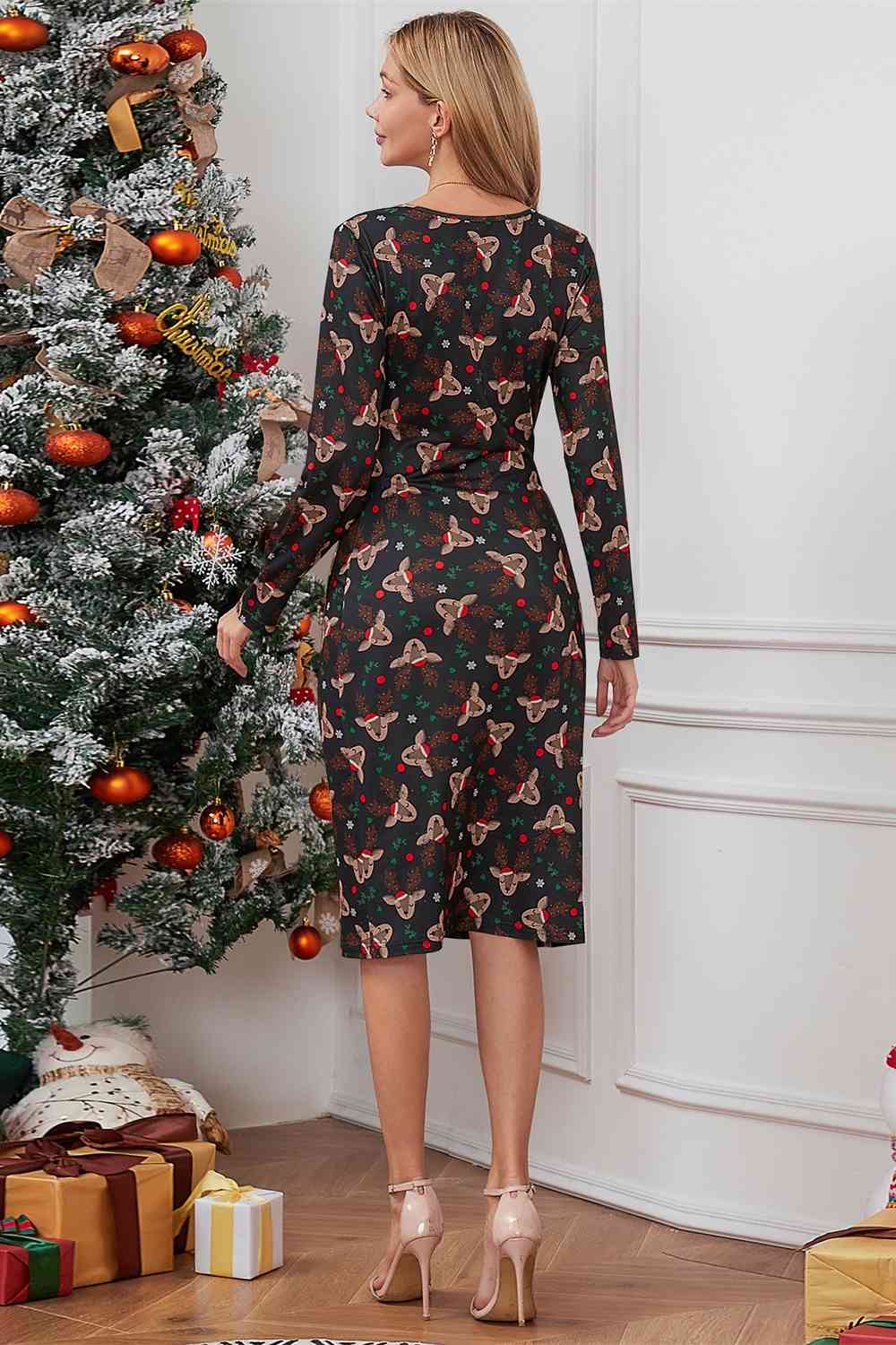 Langärmliges Kleid mit Weihnachtselement-Print