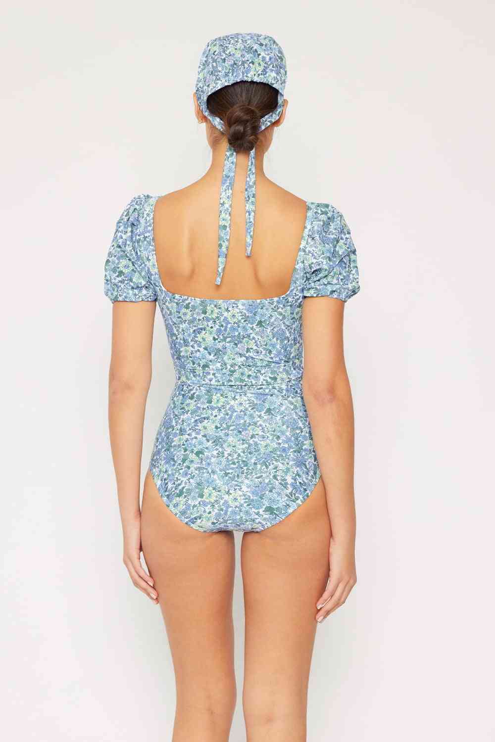 Marina West Swim – Salty Air – Einteiler mit Puffärmeln in Blau