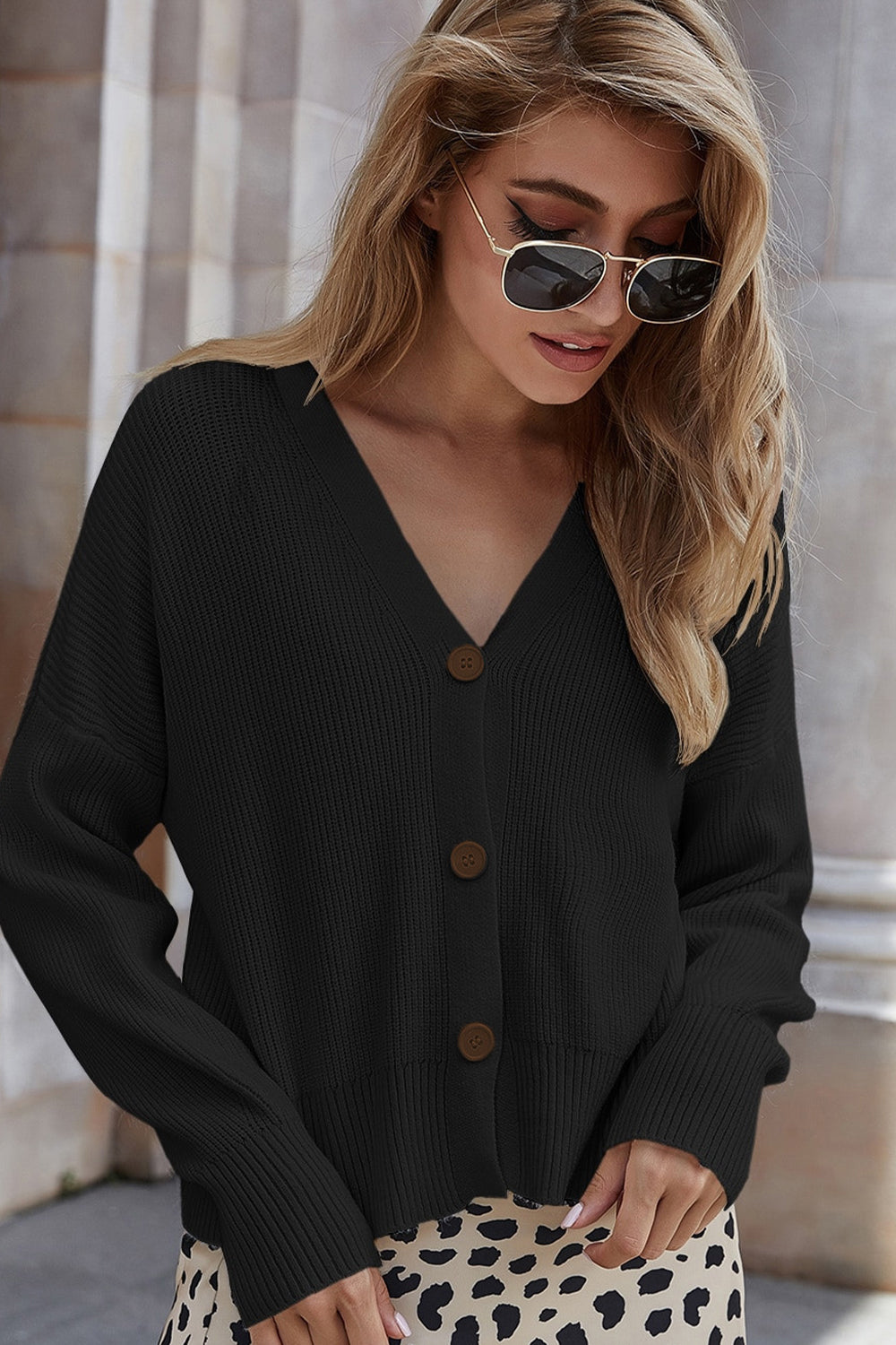 V-Neck Dropped Shoulder Cardigan