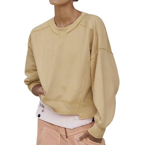 Round Neck Drop Shoulder Long Sleeve Sweatshirt