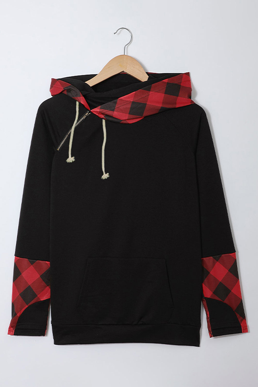 Zip Detail Plaid Hoodie