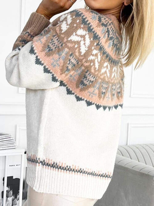 Geometric Round Neck Long Sleeve Sweater