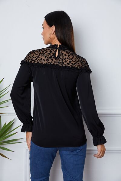 Bluse mit Leopardenmuster und Volantärmeln