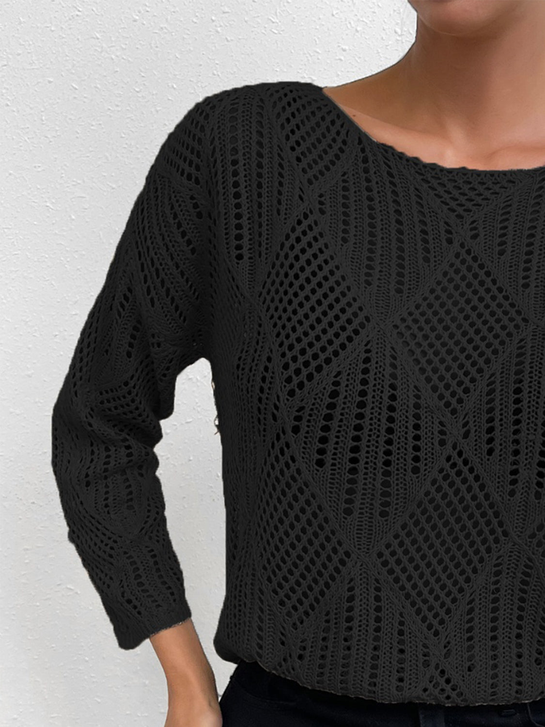 Openwork Round Neck Knit Top