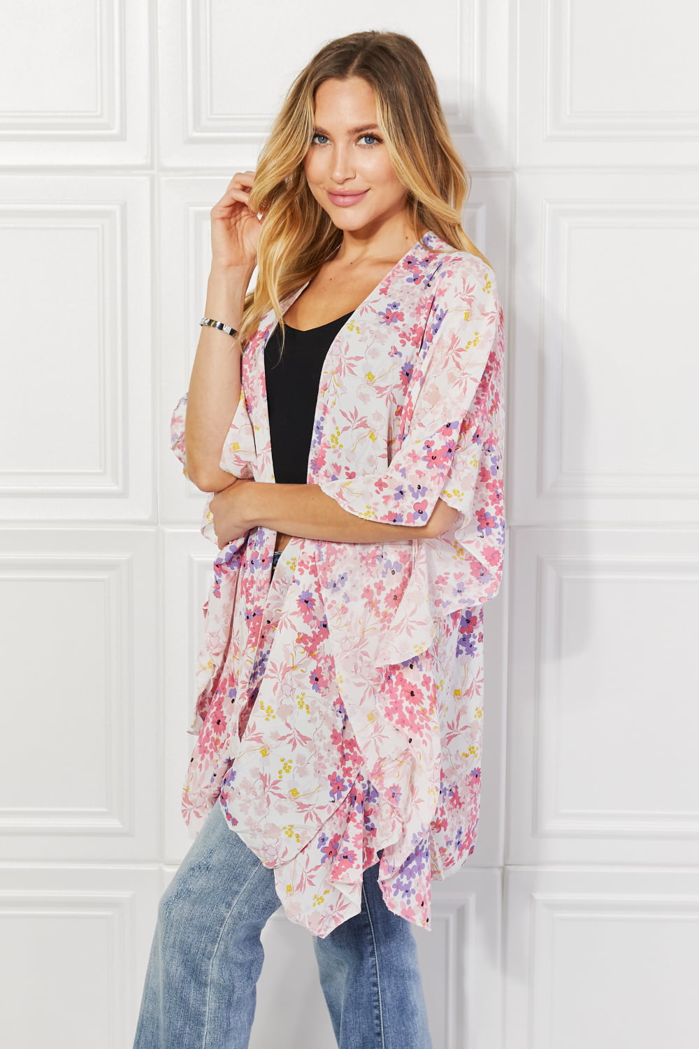 Justin Taylor Fields of Poppy Floral Kimono in Pink