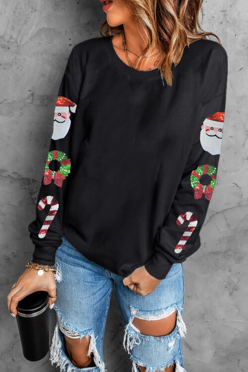 Sweatshirt mit Rundhalsausschnitt und Pailletten und Weihnachtselement