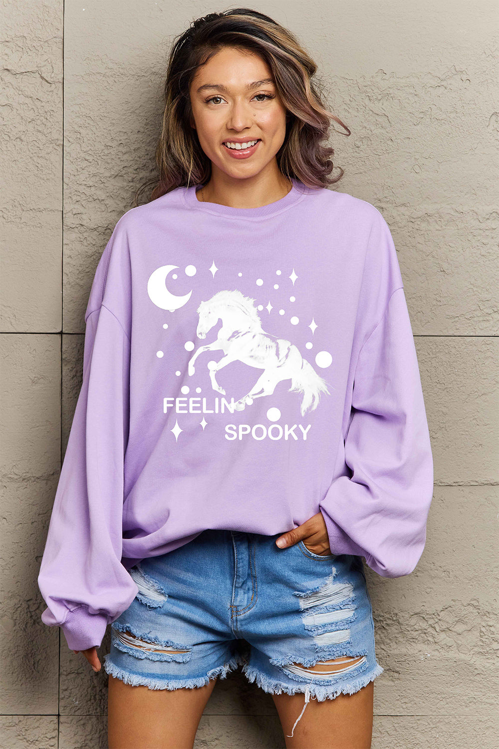 Simply Love – Sweatshirt mit überschnittener Schulter und Grafik in voller Größe