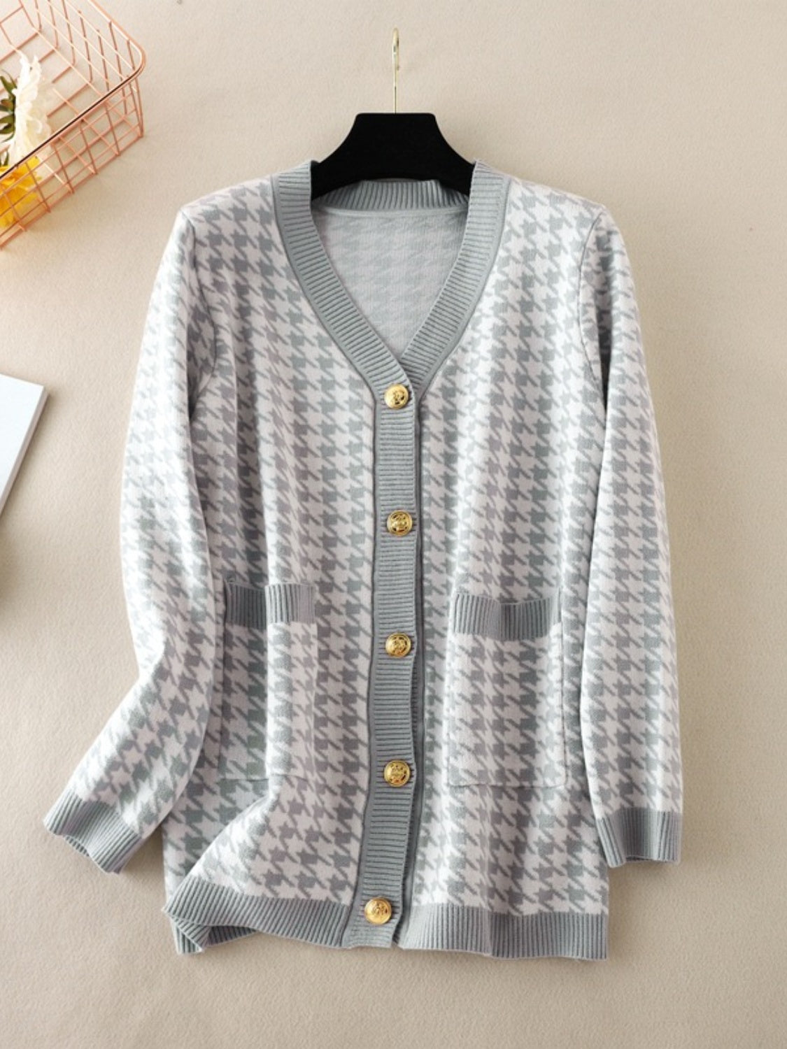 Houndstooth Button Down Cardigan