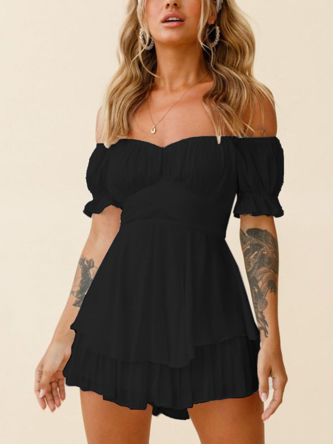 Off Shoulder Flounce Sleeve Mini Dress