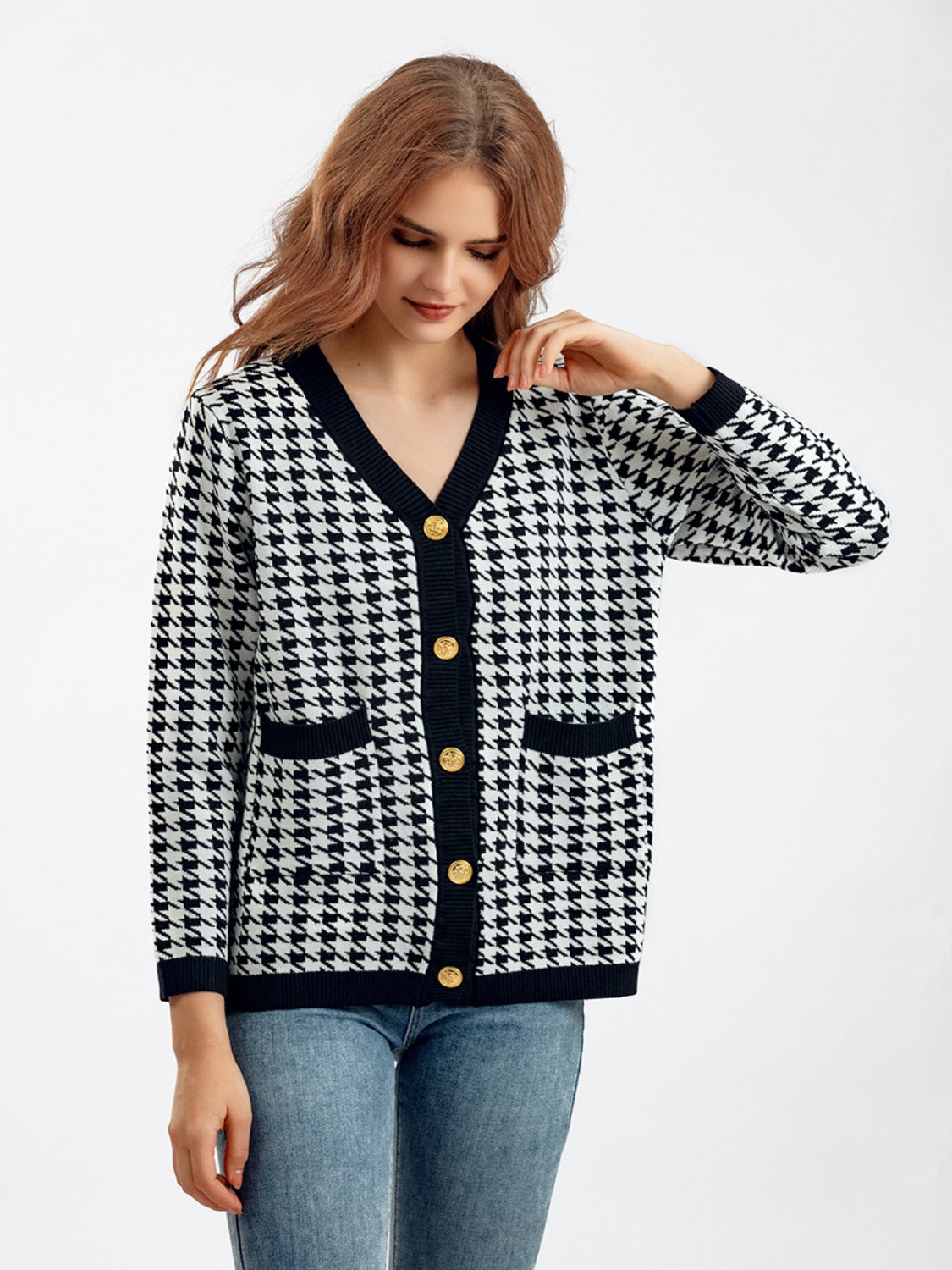 Houndstooth Button Down Cardigan