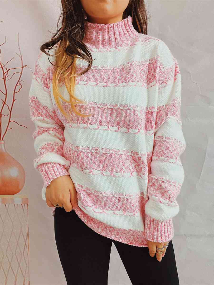 Striped Turtleneck Long Sleeve Sweater