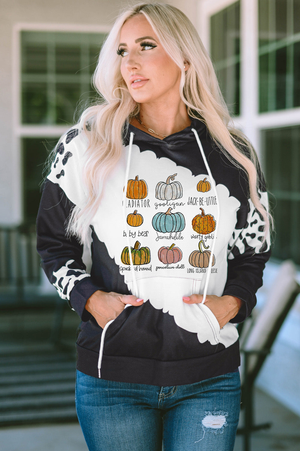 Pumpkin Graphic Drawstring Hoodie with Pocket